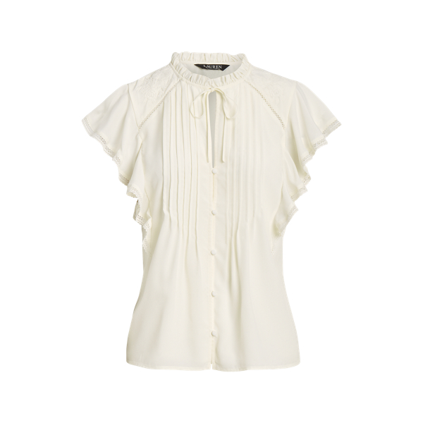 Blusa com gola laço em georgette bordado