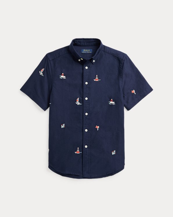 Embroidered Cotton Short-Sleeve Shirt