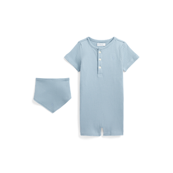 Rib-knit Cotton Shortall &amp; Bib Set