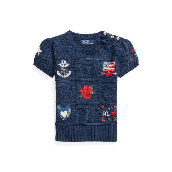 Intarsia Cotton Short-Sleeve Jumper