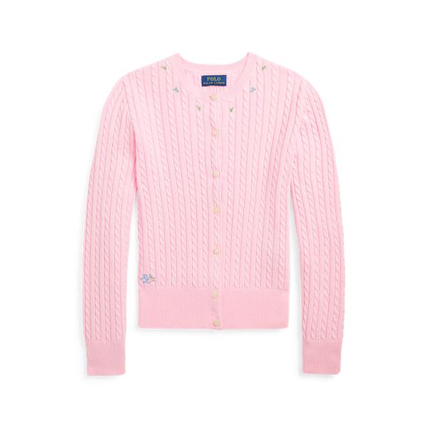 Cardigan fleuri à mini-torsades en coton