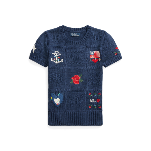 Intarsia Cotton Short-Sleeve Jumper