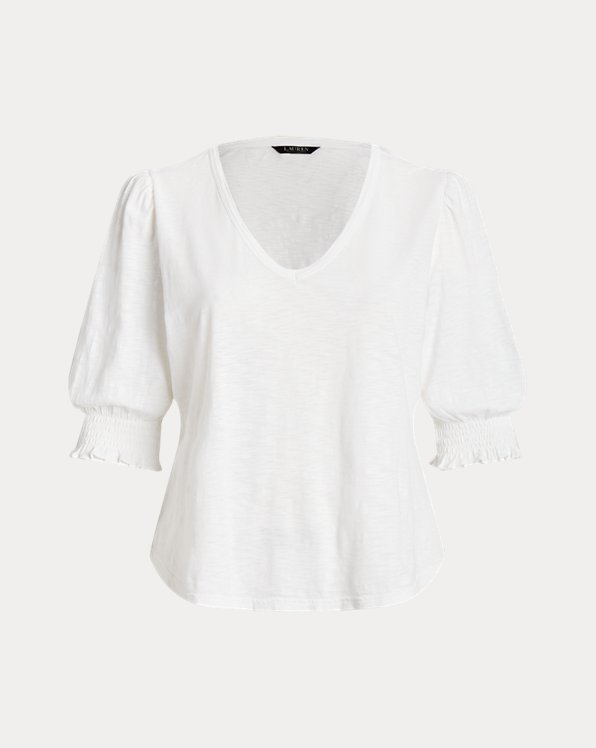 Cotton Slub Jersey Puff-Sleeve T-Shirt