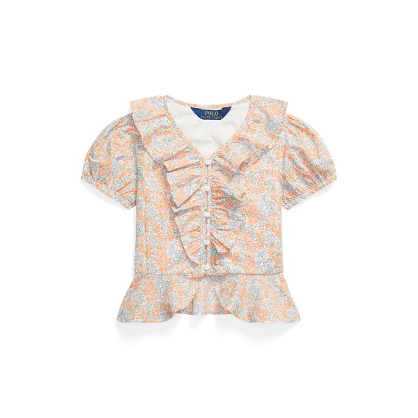 Floral Ruffled Cotton Batiste Peplum Top