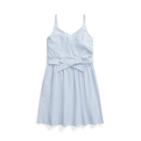 Vestido mil-raias e algodão Faux-Wrap