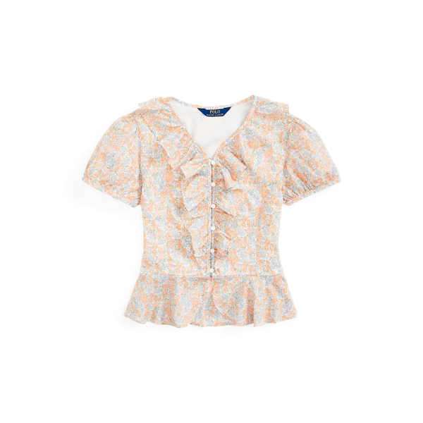 Floral Ruffled Cotton Batiste Peplum Top