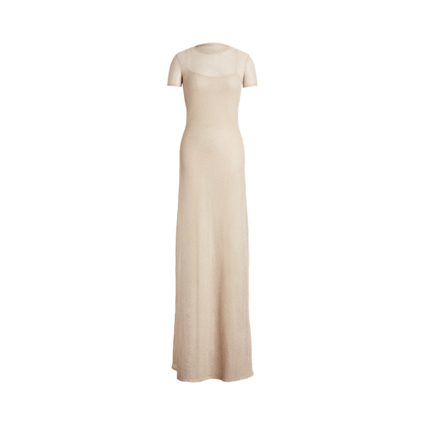 Mesh Short-Sleeve Evening Dress