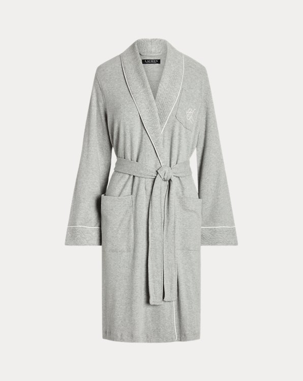 Quilted-Collar Brushed Interlock Robe