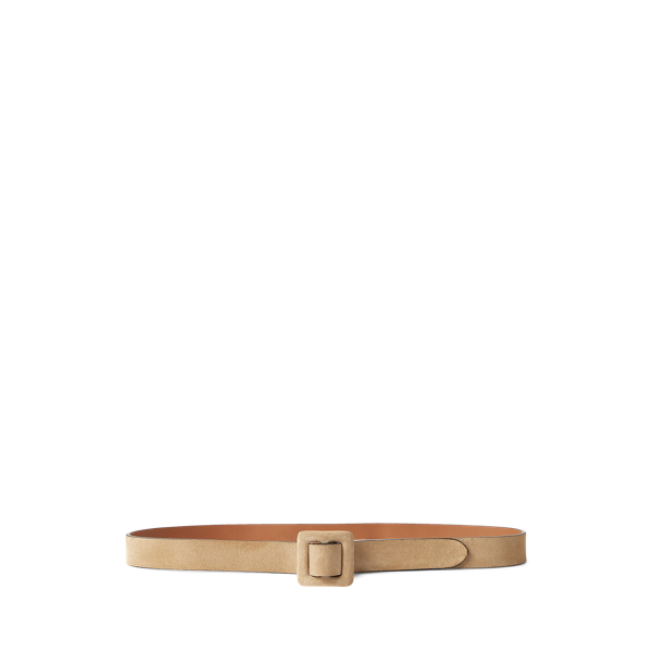 Trench-Buckle Calf-Suede Skinny Belt