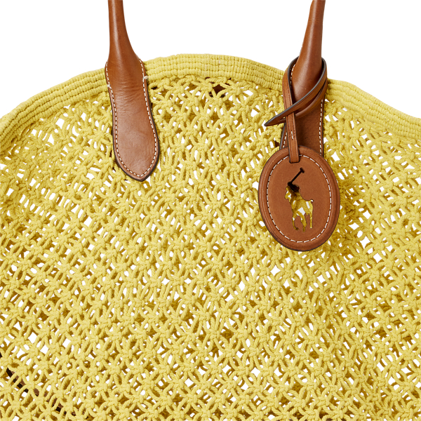 Leather-Trim Crochet Large Bellport Tote
