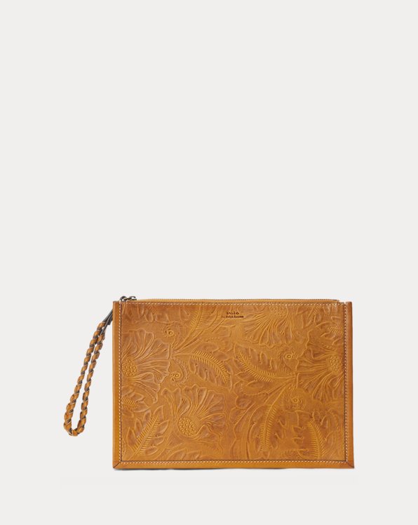Tooled Leather Envelope Clutch