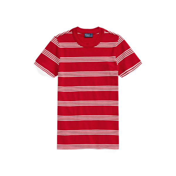 T-shirt à col rond côtelé en coton rayé