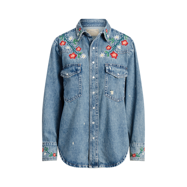Chemise western avec broderies fleuries