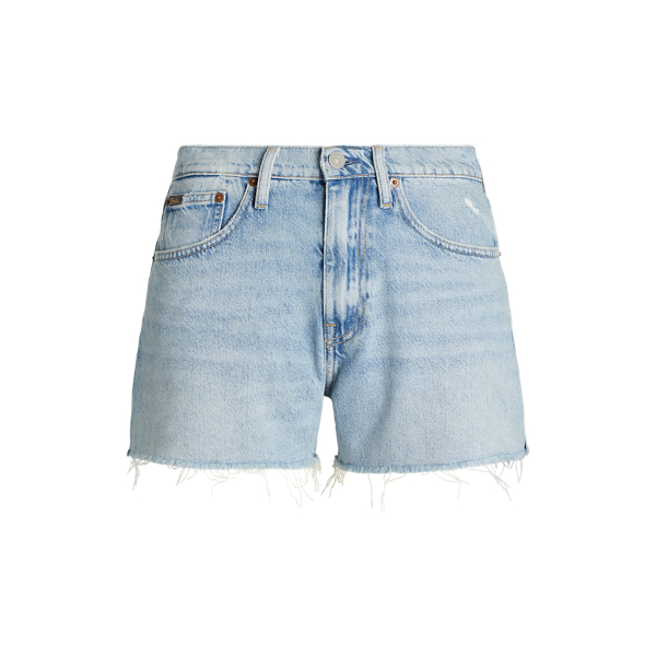 Calções denim com bainha desfeita