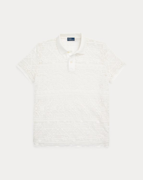 Geometric-Lace Polo Shirt