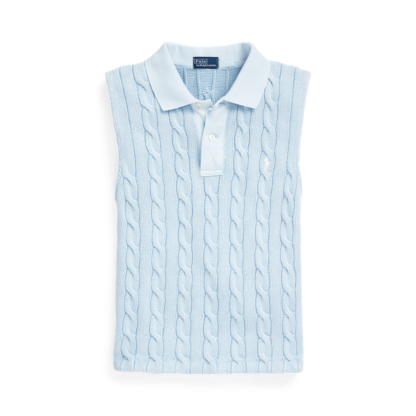 Camisa Polo sem mangas em malha trançada