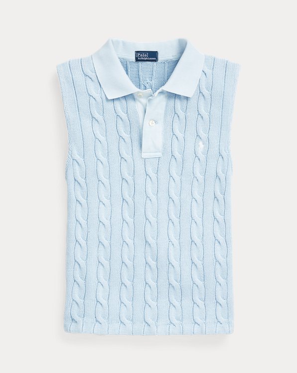 Sleeveless Cable-Knit Polo Shirt