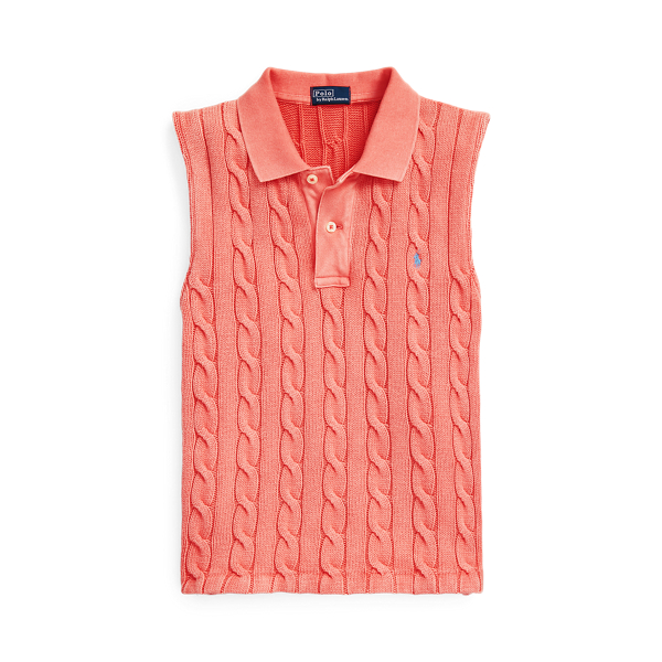 Camisa Polo sem mangas em malha trançada