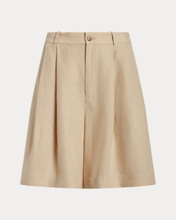 Relaxed Fit Long Pleated Linen Short