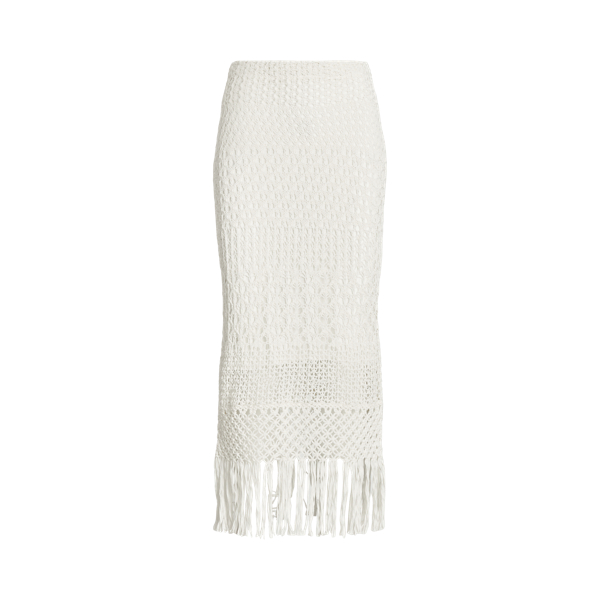 Saia lápis de macramé e malha pontilhada