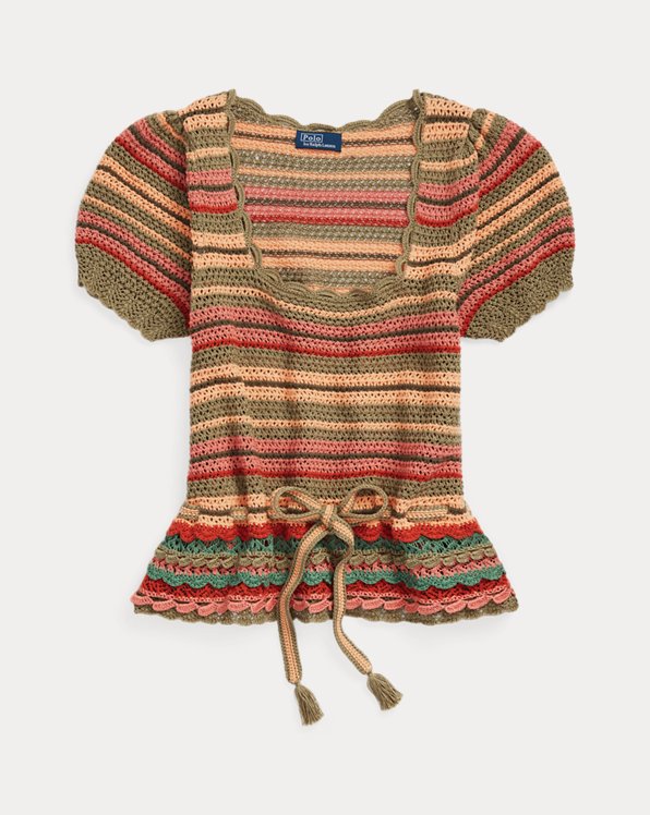 Striped Pointelle-Knit Jumper T-Shirt