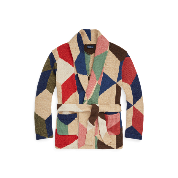 Patchwork-Motif Cotton-Linen Cardigan