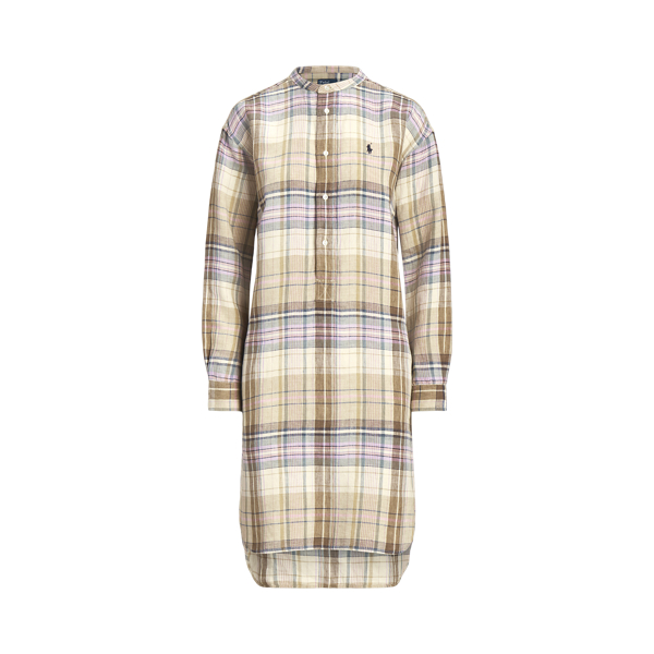 Vestido camiseiro de linho em xadrez