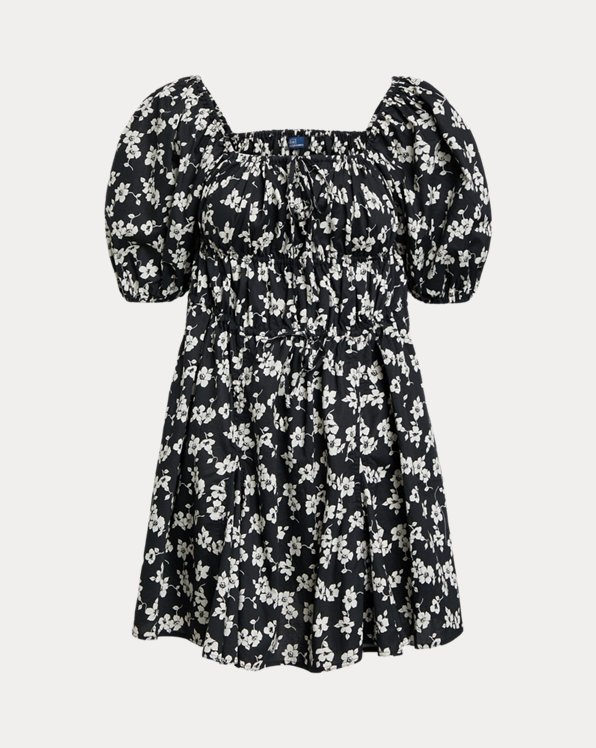 Floral Cotton Blouson-Sleeve Dress