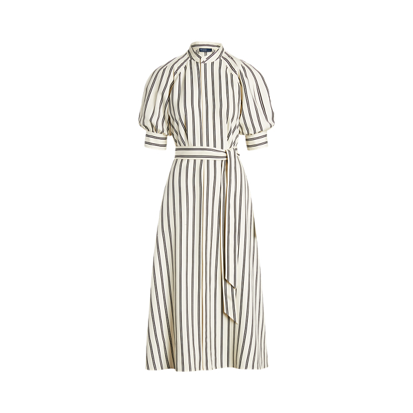Vestido de seda de amoreira às riscas
