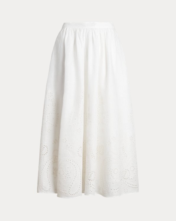 Eyelet Linen Midi Skirt
