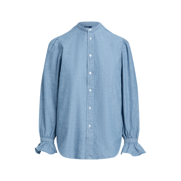 Chemise froncée en chambray de coton