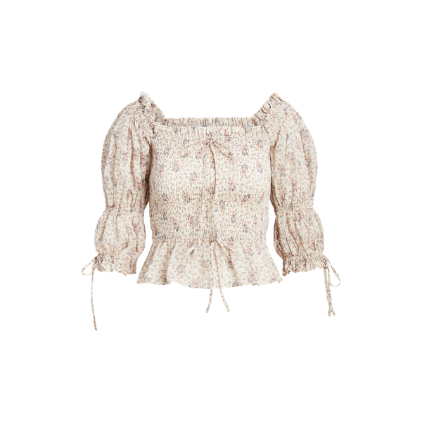 Haut smocké fleuri en voile de coton