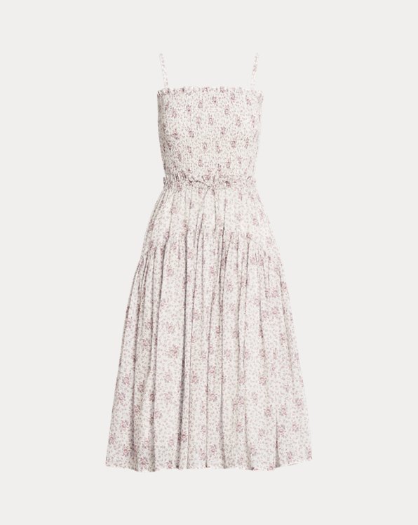 Pleated Floral Cotton Dress