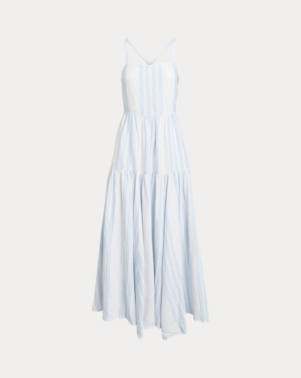 Striped Shirred Linen Dress