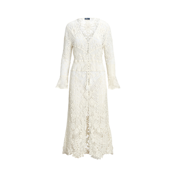 Casaco Duster em renda floral com botão