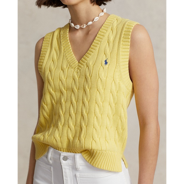 Cable-Knit Cotton V-Neck Sweater Vest