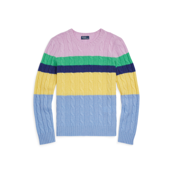 Striped Cable-Knit Crewneck Jumper