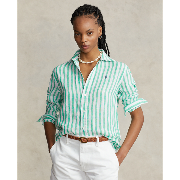 Relaxed Fit Striped Linen Shirt for Women | Ralph Lauren® IN