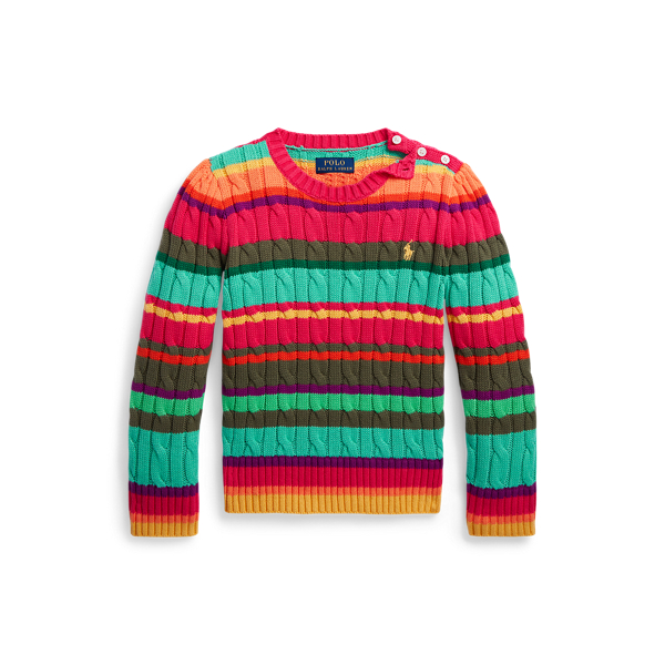 Striped Cable-Knit Cotton Jumper