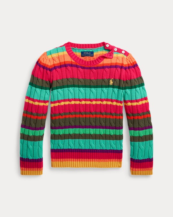 Striped Cable-Knit Cotton Jumper