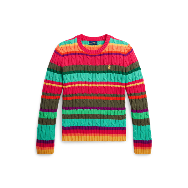 Striped Cable-Knit Cotton Jumper