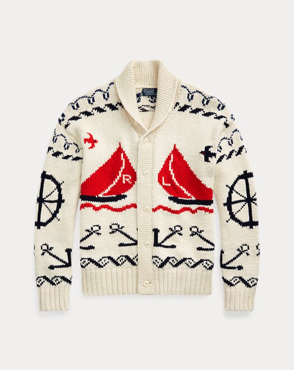 Nautical Cotton Shawl-Collar Cardigan