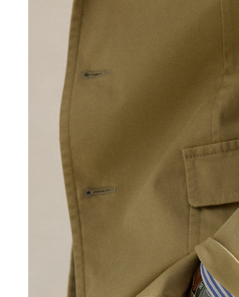 Our Polo Soft blazer puts a modern spin on classic preppy style with a natural shoulder, slightly structured chest and partial lining. This version is crafted from a custom stretch chino cloth and garment-dyed to create a relaxed look.