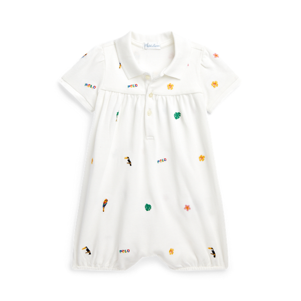 Tropical-Embroidery Mesh Polo Shortall