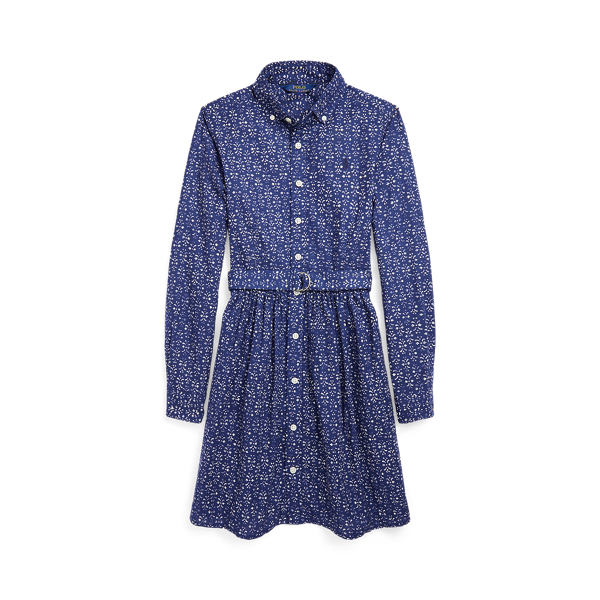 Belted Abstract-Print Oxford Shirtdress