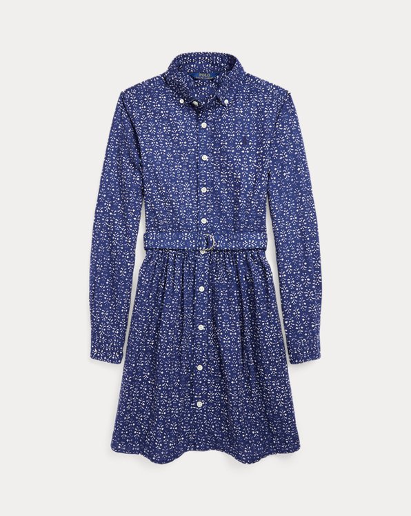 Belted Abstract-Print Oxford Shirtdress