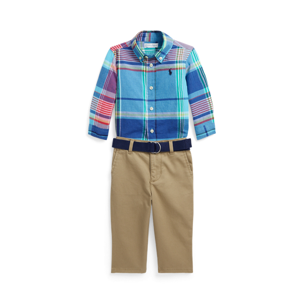 Camisa Madras,&#44; cinto e calças chino