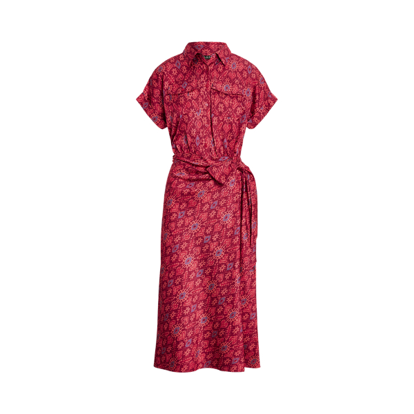 Robe nouée à la taille motif géométrique