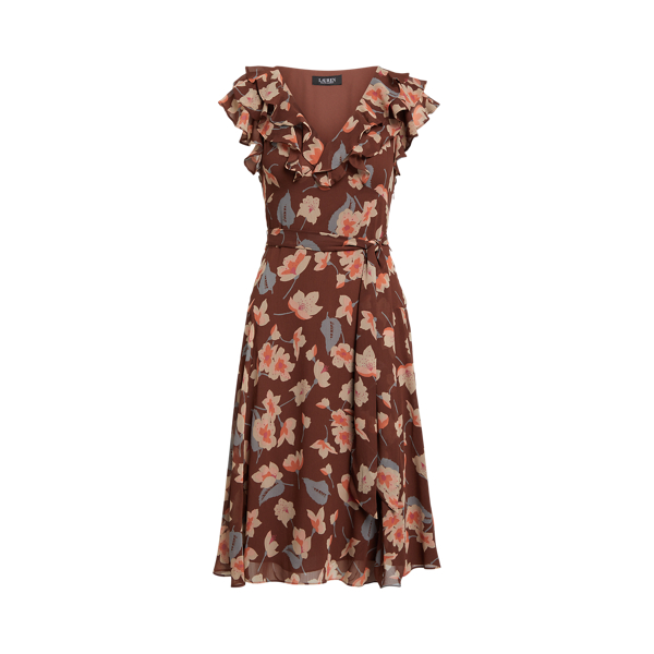 Floral Ruffle-Trim Georgette Dress
