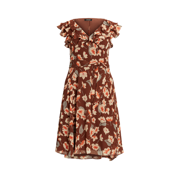Vestido georgette floral com folhos